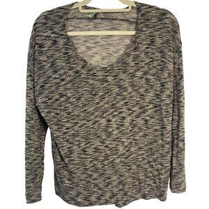 Honeydew 3/4 sleeve shirt stripes high low rayon blend black grey medium READ